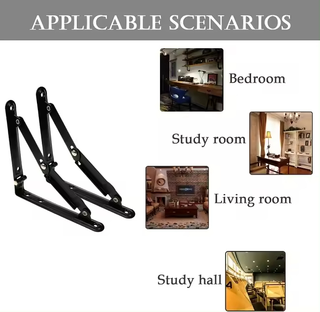A0102008 WELLTOP New Furniture Fittings 6 Inch Heavy Duty Metal Shelf Bracket Triangle Corner Brace Black Folding Shelf Brackets 20.062,WELLTOP A0102008 Heavy Duty Folding Shelf Brackets - Space-Saving Furniture Hardware,veitop hardware