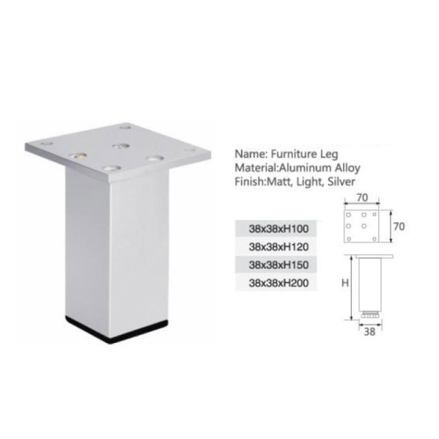 A0304007 WELLTOP Hardware Aluminum Alloy Square Adjustable Furniture Leg Sofa Leg