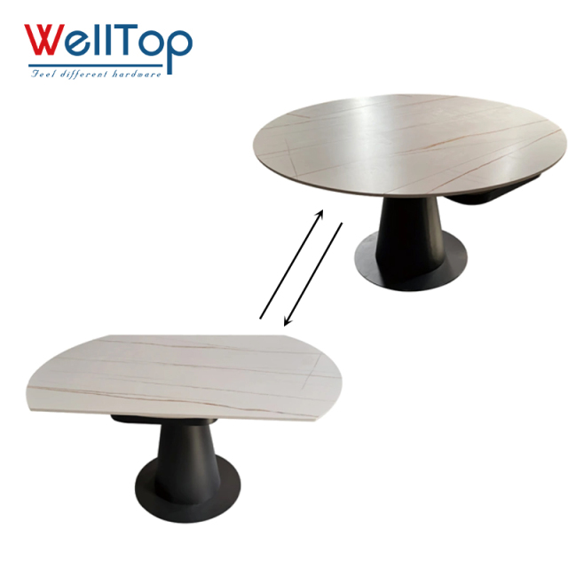 Heavy-Duty Swivel Dining Table Mechanism - 360° Rotating Extendable Table Frame Base for Smart Furniture & Space-Saving Dining Solutions - WELLTOP 0110033,Wholesale Furniture Accessories Hardware Swivel Dining Table Base Frame 360° Rotating Sliding Mechanisms for Extension Table,veitop hardware