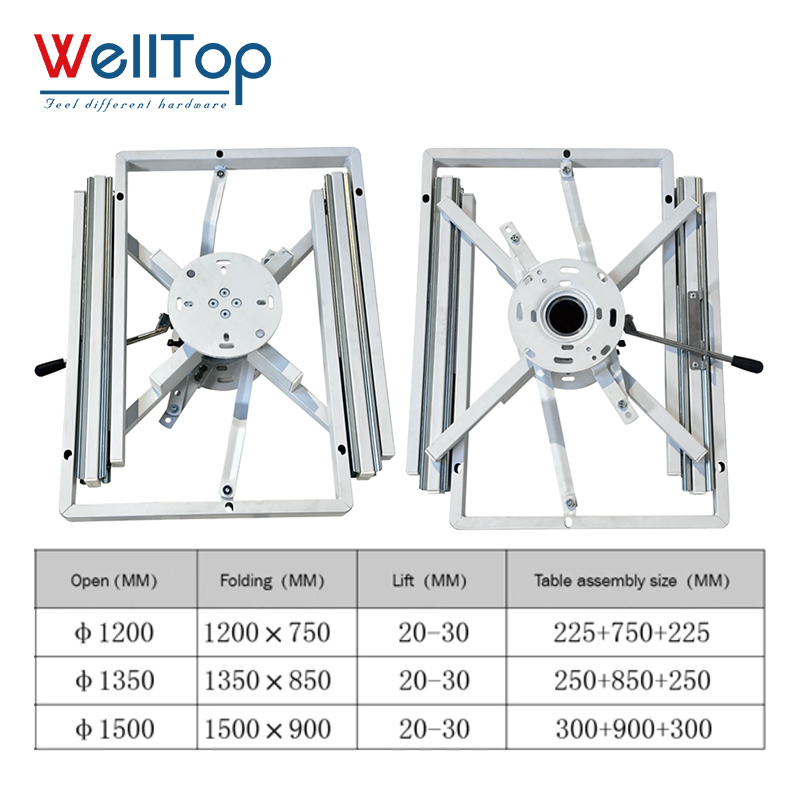 Heavy-Duty Swivel Dining Table Mechanism - 360° Rotating Extendable Table Frame Base for Smart Furniture & Space-Saving Dining Solutions - WELLTOP 0110033,Wholesale Furniture Accessories Hardware Swivel Dining Table Base Frame 360° Rotating Sliding Mechanisms for Extension Table,veitop hardware