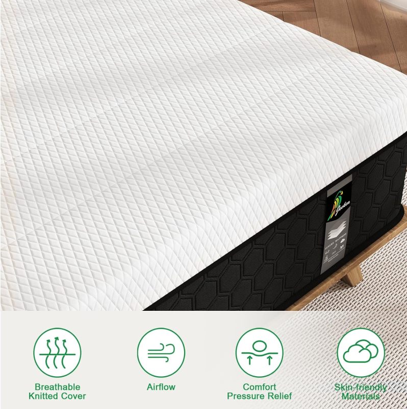JEEKEA Queen Mattress in a Box - 10 Inch Memory Foam Mattress Queen Size - Queen Hybrid Mattress for Back Pain Relief - Medium Firm Mattress Queen with Motion Isolation & Strong Edge Support