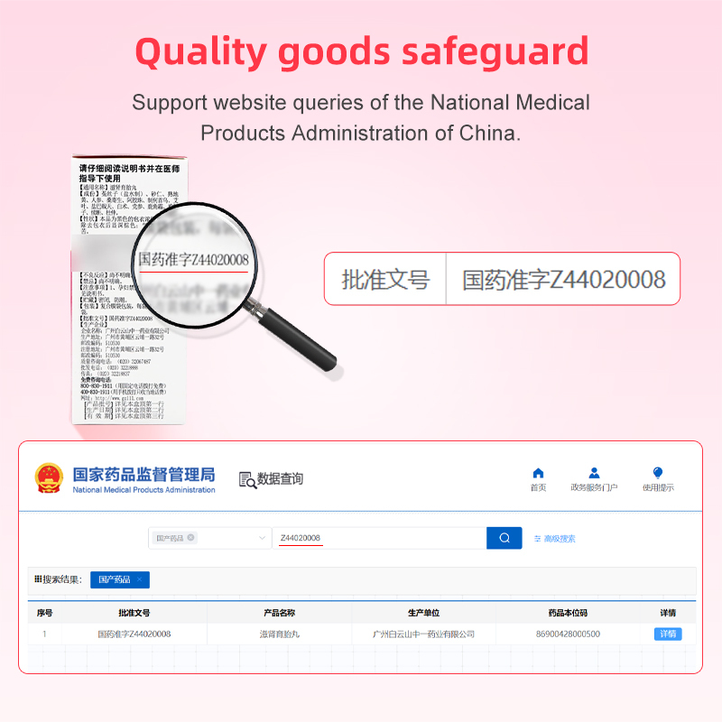 药品 - 白云山 滋肾育胎丸 5g*6袋/盒 1盒装  滋肾育胎丸，补肾健脾，益气培元，养血安胎，强壮身体。用于脾肾两虚，冲任不固所致的滑胎（防治习惯性流产和先兆性流产）