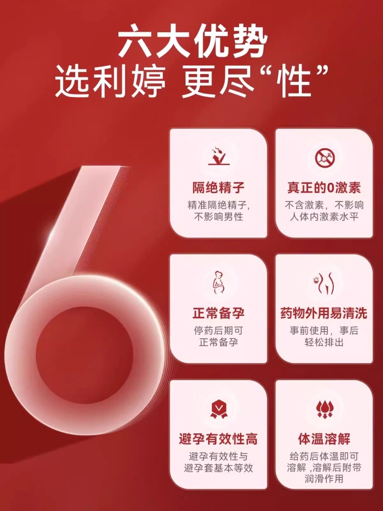 利婷壬苯醇醚栓凝胶外用避孕药女性专用闭孕女用放阴道事前情趣用