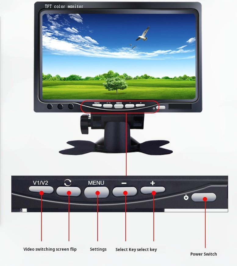 7-inch high-definition LCD desktop car monitor reverse camera two-way input digital display embedded
