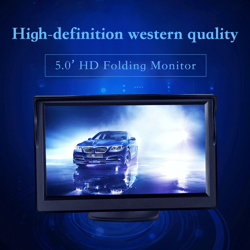 HD 5-inch car monitor with two inputs reverse priority reversing camera display rear view system