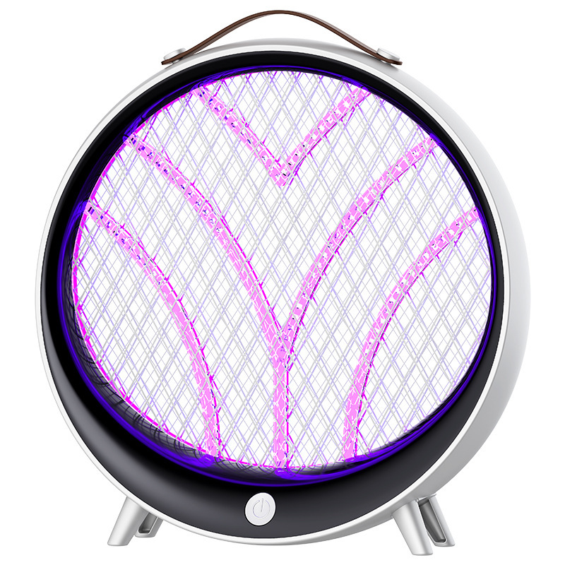 D2-Rechargeable mosquito killer lamp with ultraviolet light and insect trap, also features a warm night light; wall-mounted and tabletop compatible.
