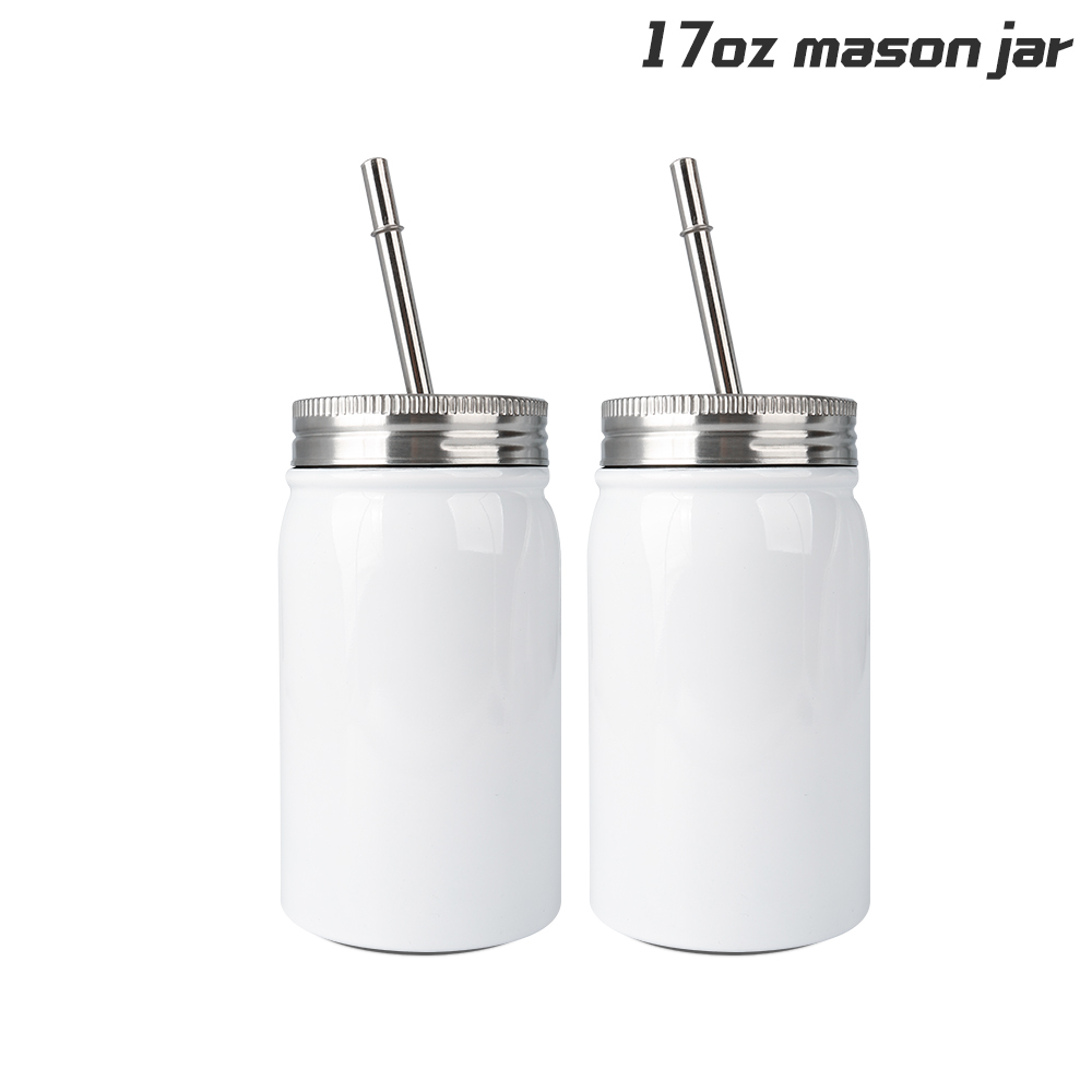 50 Pack 17oz Sublimation White Mason Jar Tumbler Blanks with 18/8 Straws
