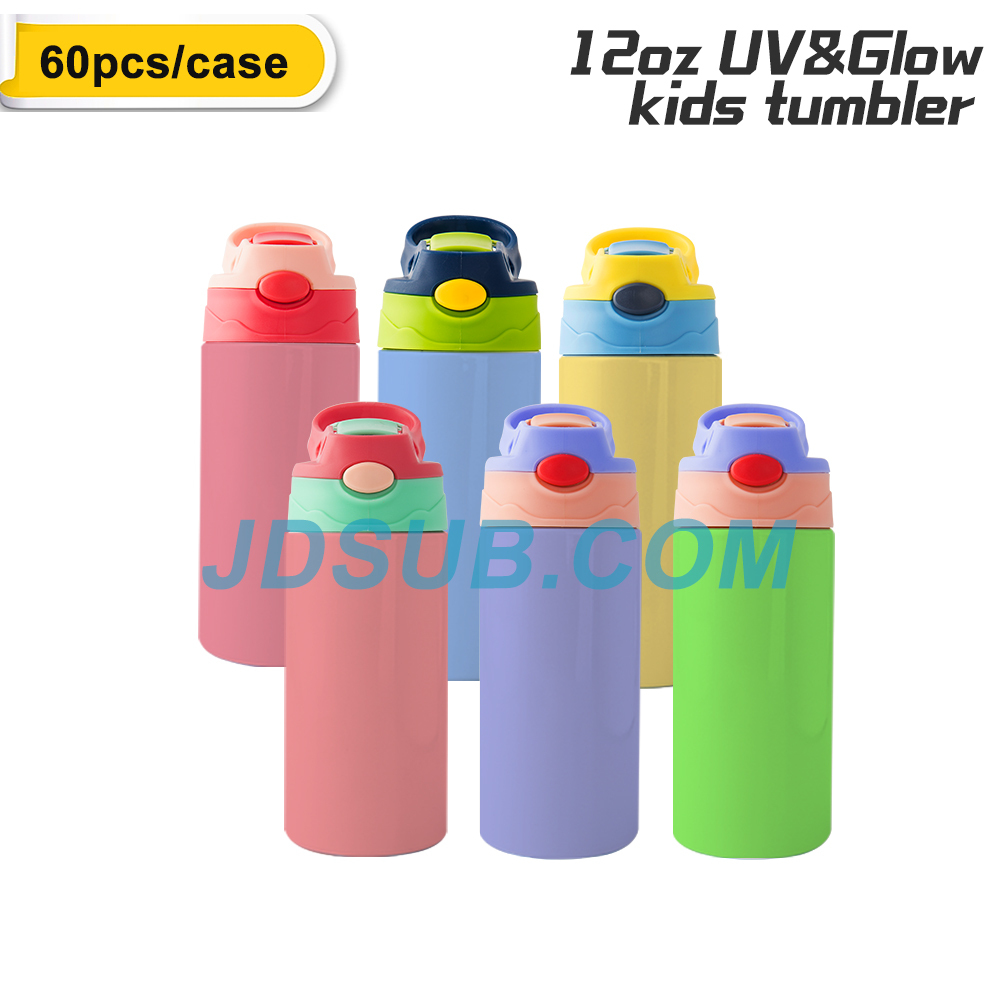 60 Pack 12oz UV Color Change And Glow In Dark Sublimation Kids Water Bottle Tumbler