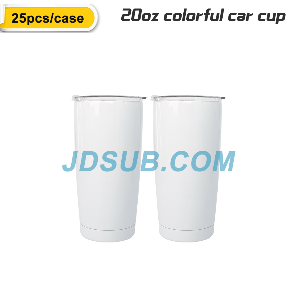 25 Pack 20oz Sublimation Car Cup Colorful Straight Tumbler Blanks with Plastic Straws