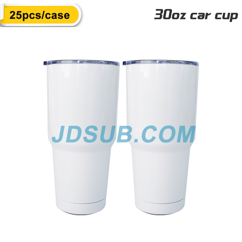 25 Pack 30oz Sublimation White Car Cup Straight Tumbler Blanks with Plastic Straws