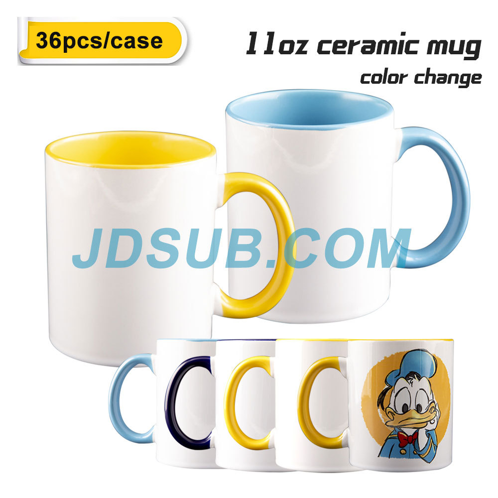 36pack 11oz Ceramic White Sublimation Mug Mix Colored Inner with Handle