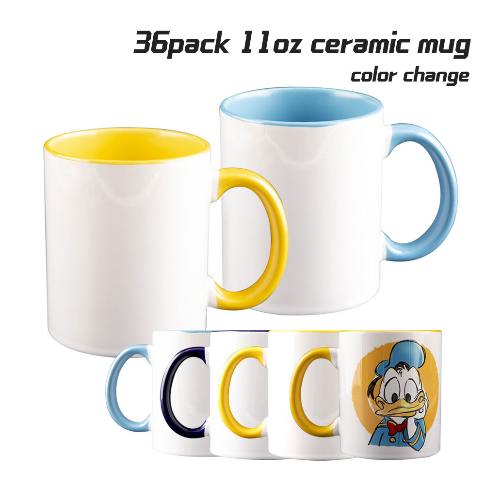 36pack 11oz Ceramic White Sublimation Mug Mix Colored Inner with Handle