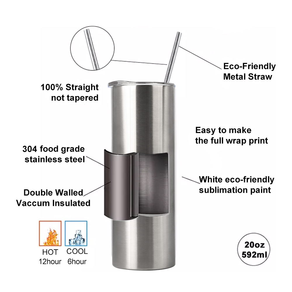 25Pack 20oz Sublimation Stainless Steel Straight Tumbler Blanks Double Wall Insulated