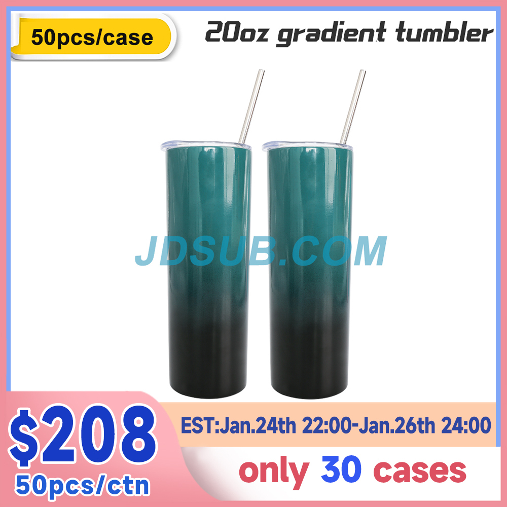 50 Pack 20oz Sublimation Gradient Skinny Straight Tumbler Blanks with Plastic Straws