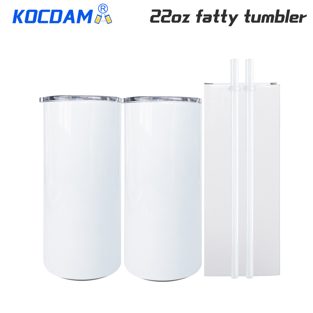 KOCDAM 30 Pack 22oz Sublimation Fatty Straight Tumbler Blanks with Plastic Straws