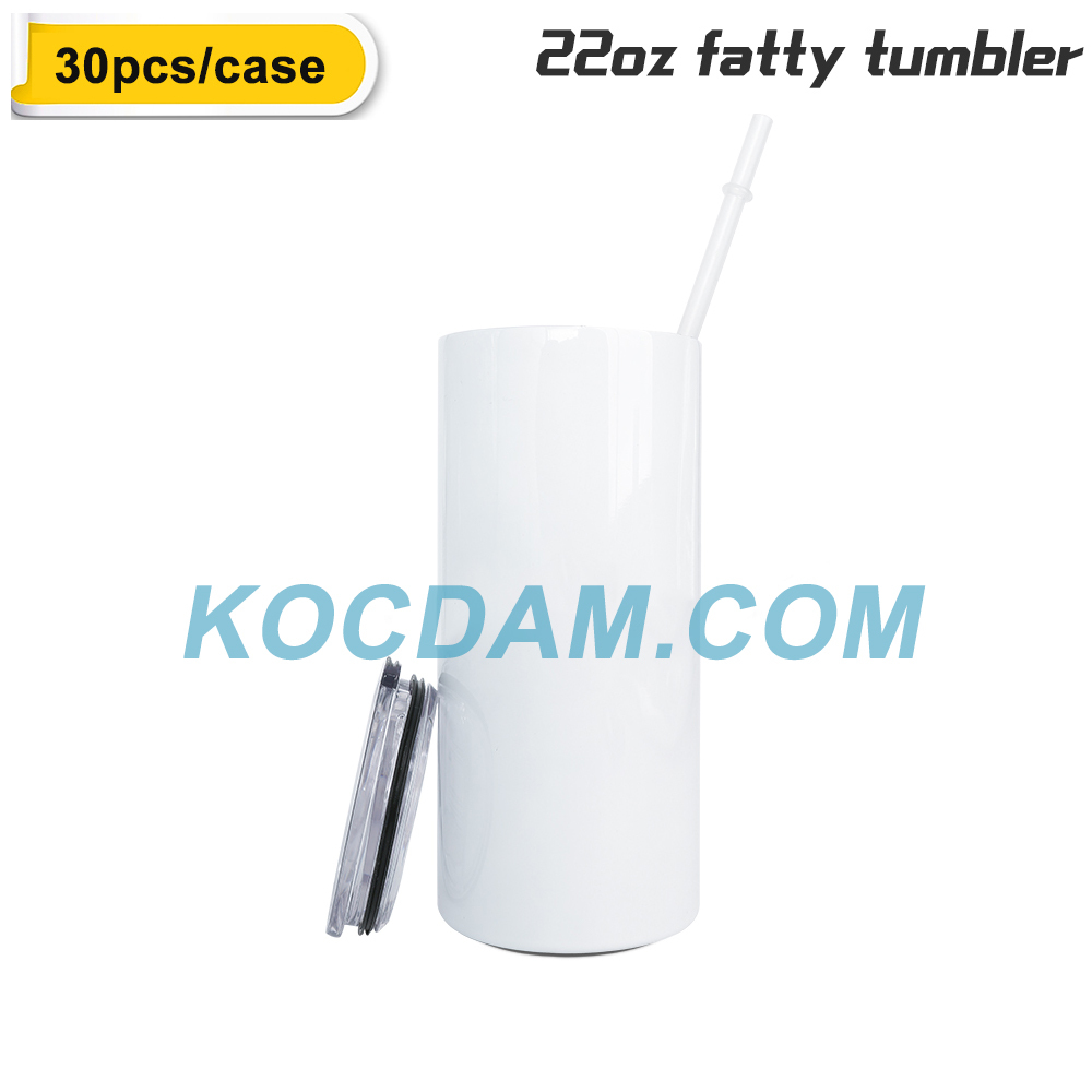 KOCDAM 30 Pack 22oz Sublimation Fatty Straight Tumbler Blanks with Plastic Straws