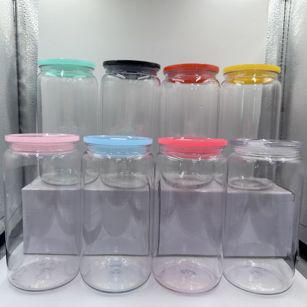 KOCDAM 50Pack 16OZ PC Plastic Libby Cans With 8 Colors Plastic Lids And Plastic Straws UVdtf