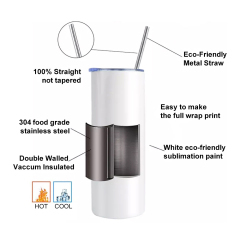 KOCDAM Flash Deal 25 Pack 20oz White Sublimation Straight Skinny Tumbler Blanks with Plastic Straws