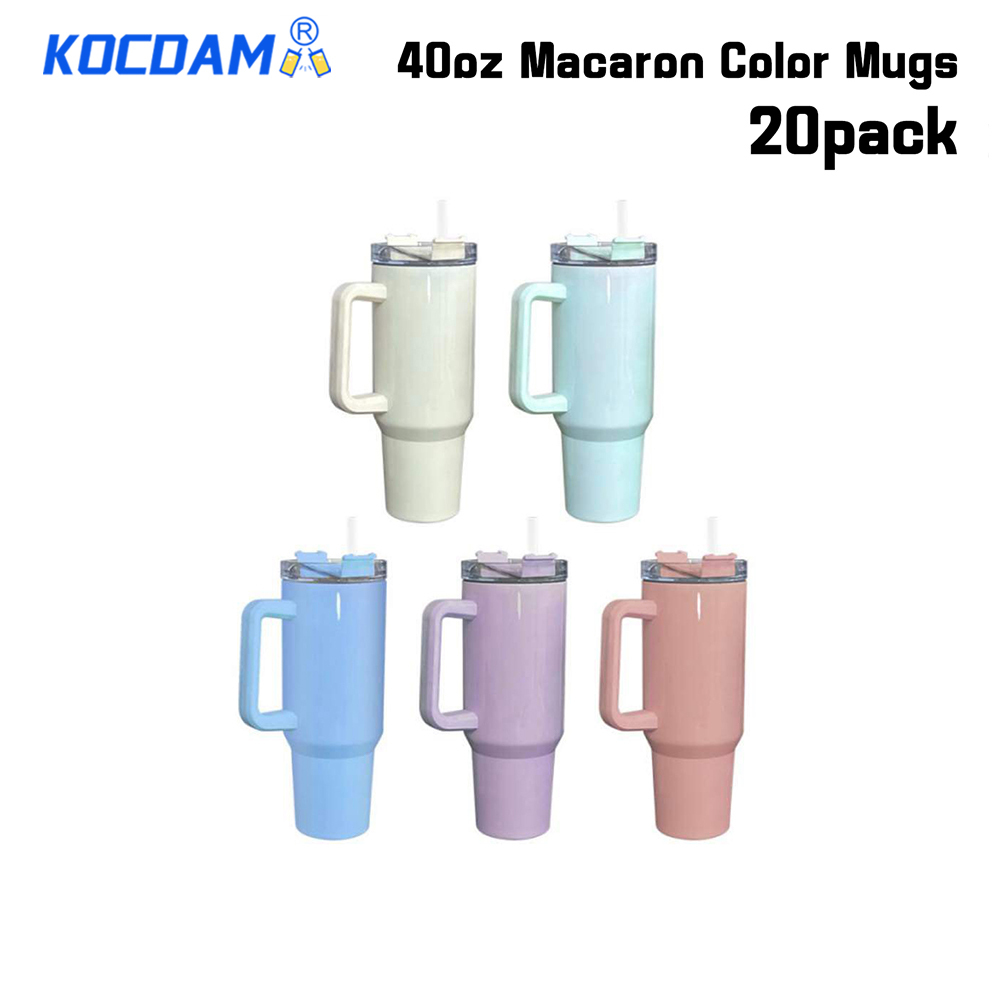 KOCDAM 20 Pack 40oz Sublimation Macaron Color Mug with Straw