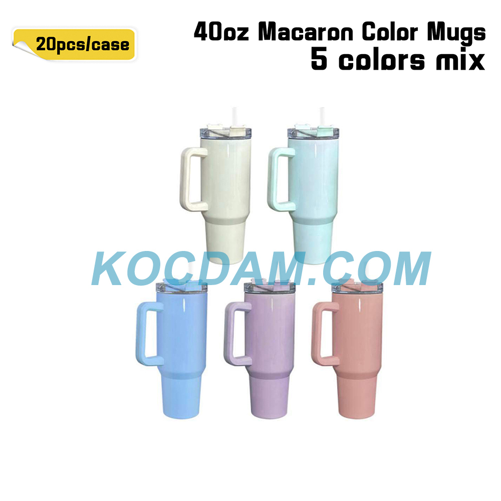 KOCDAM 20 Pack 40oz Sublimation Macaron Color Mug with Straw