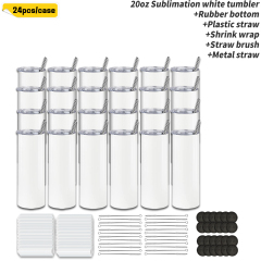 KOCDAM 10/24Pack 20oz White Sublimation Straight Skinny Tumbler Blanks With All Stuffs
