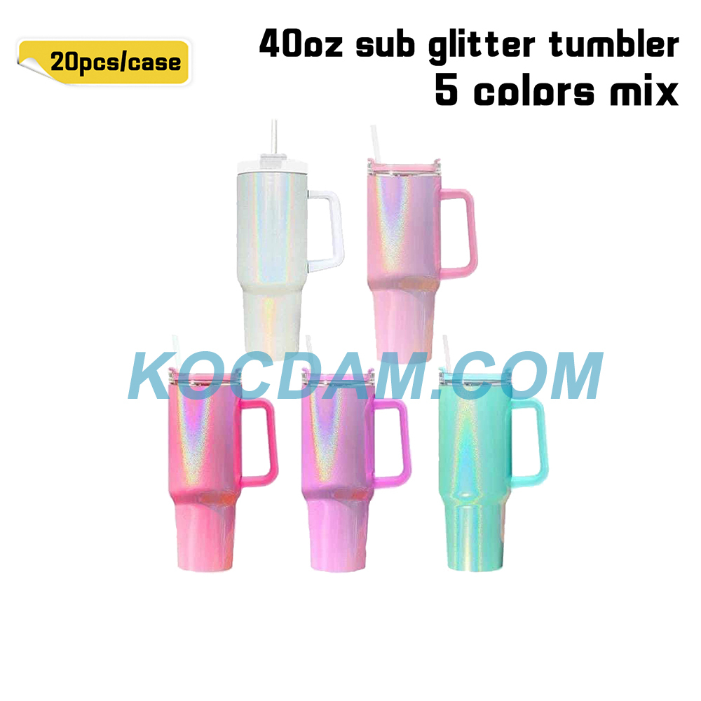 KOCDAM 20 Pack 40oz Sublimation Shimmer Colors Mug with Straw
