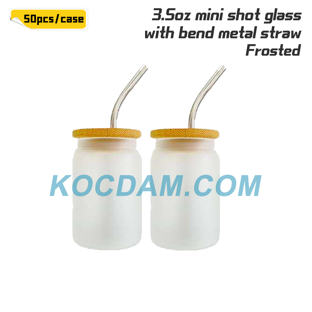 KOCDAM 50pack 3.5oz mini clear frosted glass cans with bend metal straws