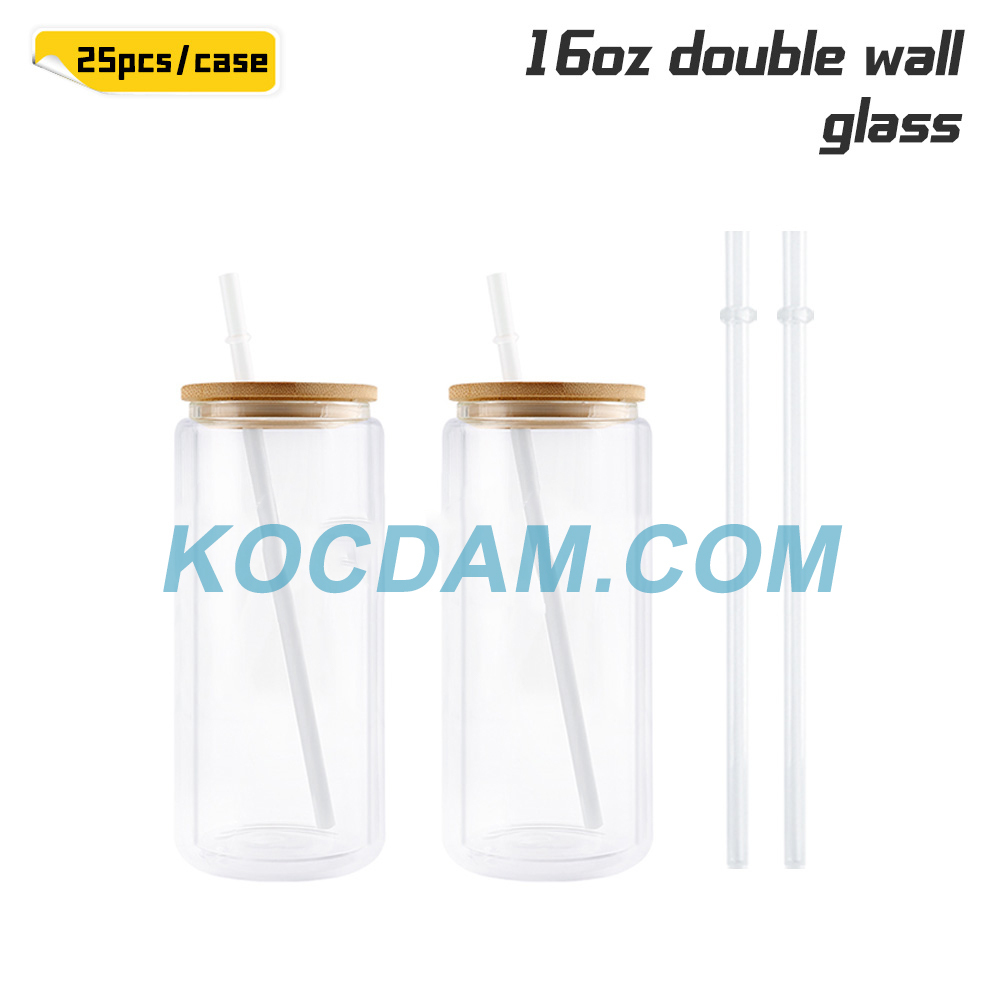 KOCDAM [ PRE SELL] 25Pack 12oz 16oz 20oz Double Wall Sublimation Glass Can Snow Globe Beer Glass Can