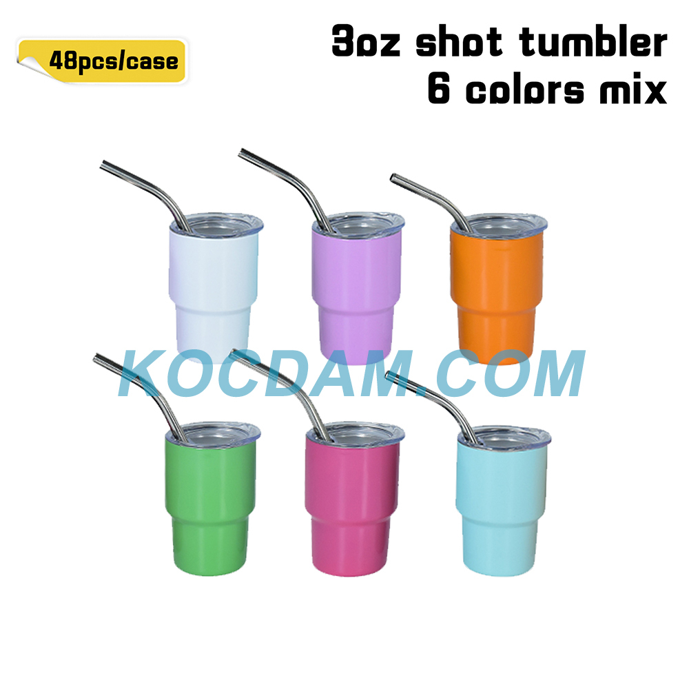 KOCDAM 48 Pack 3oz Sublimation Stainless Steel Shot Glass Tumbler With Bend Metal Straw