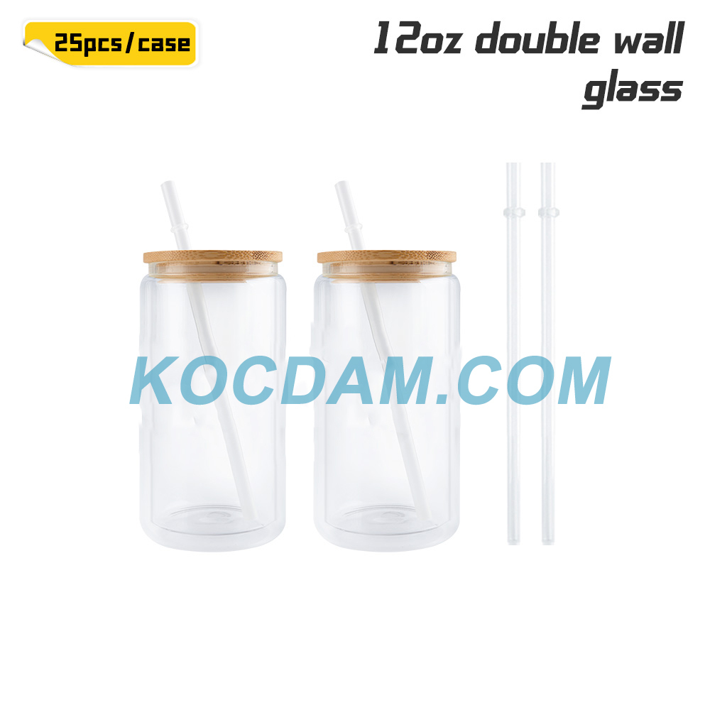 KOCDAM [ PRE SELL] 25Pack 12oz 16oz 20oz Double Wall Sublimation Glass Can Snow Globe Beer Glass Can