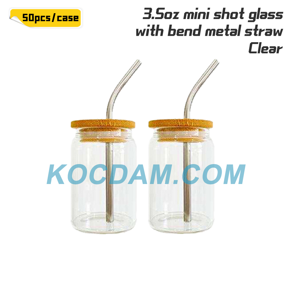 KOCDAM 50pack 3.5oz mini clear frosted glass cans with bend metal straws