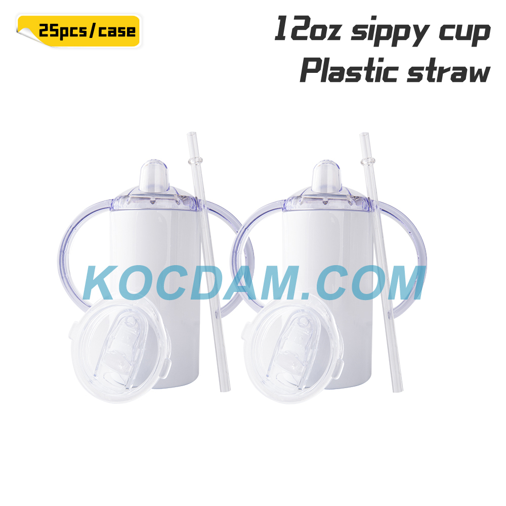 KOCDAM 25 Pack 12oz Stainless Steel Straight Sublimation Blanks Sippy Cup Tumbler With Duo Lid