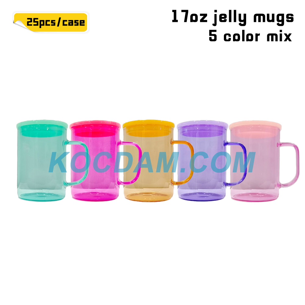 KOCDAM 25Pack 17oz Sublimation Jelly Mugs With Plastic Lids And Plastic Straw