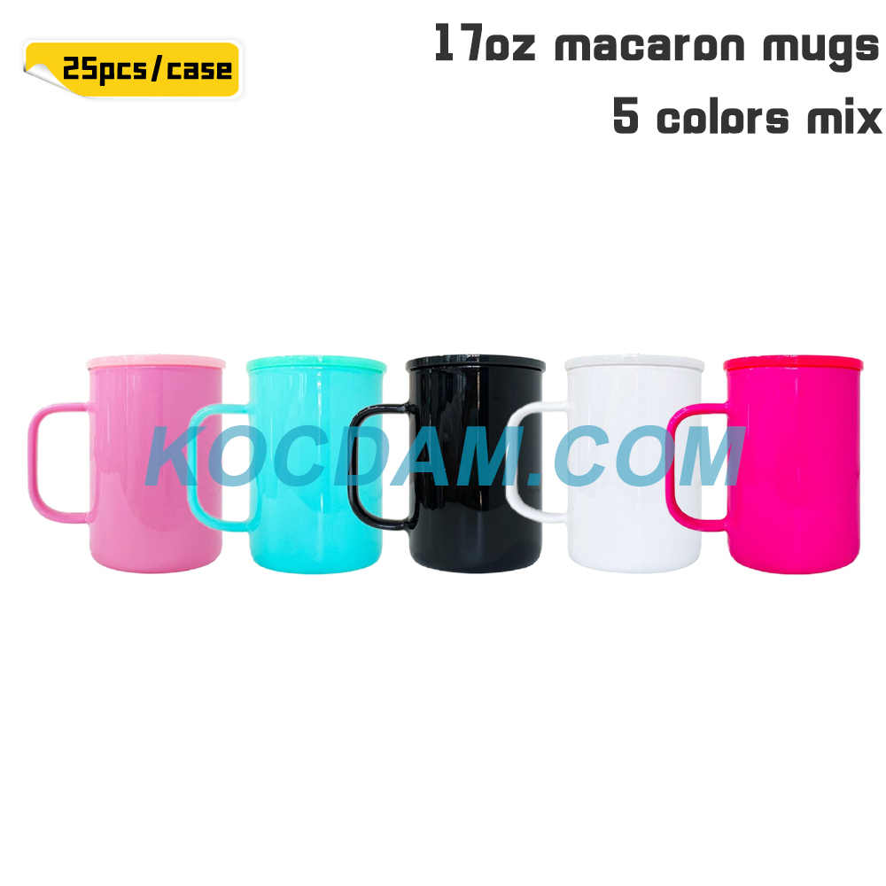 KOCDAM 25Pack 17oz Macaron Sublimation Glass Mugs With Plastic Lids And Plastic Straw