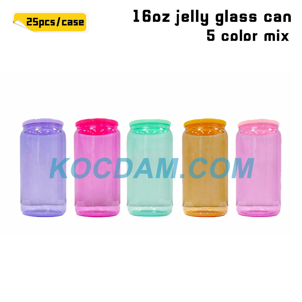 KOCDAM 25/50 Pack 16oz Sublimation Jelly Glass Jar With Plastic Lids And Plastic Straw