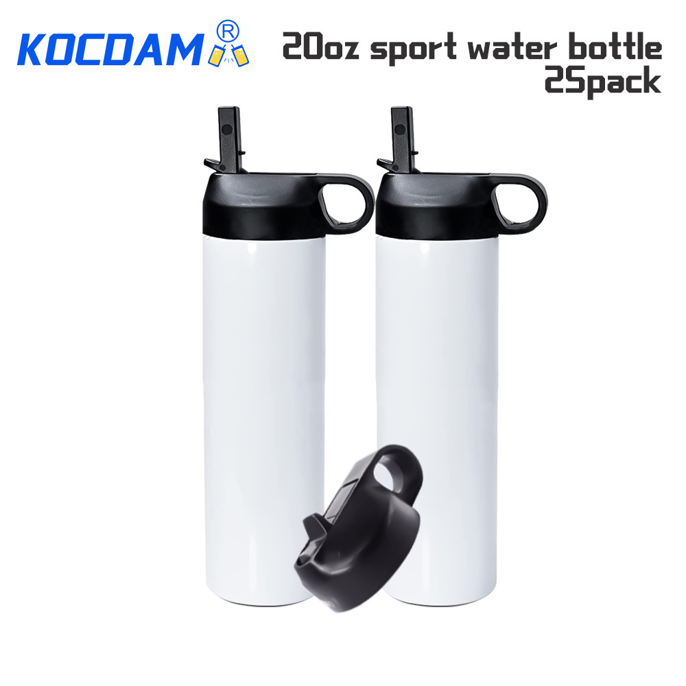 KOCDAM 25Pack 20oz Sublimation Tumbler Sublimation Sports Water Bottles With Straw Lids