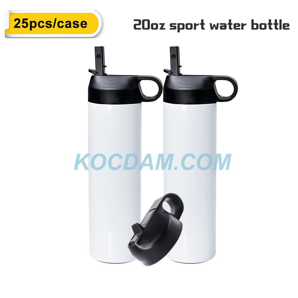 KOCDAM 25Pack 20oz Sublimation Tumbler Sublimation Sports Water Bottles With Straw Lids
