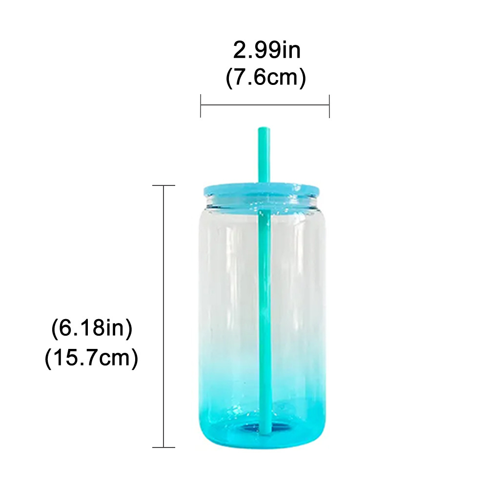KOCDAM 50 Pack Ombre 16oz Sublimation Jelly Plastic Jar With Plastic Lids And Plastic Straw