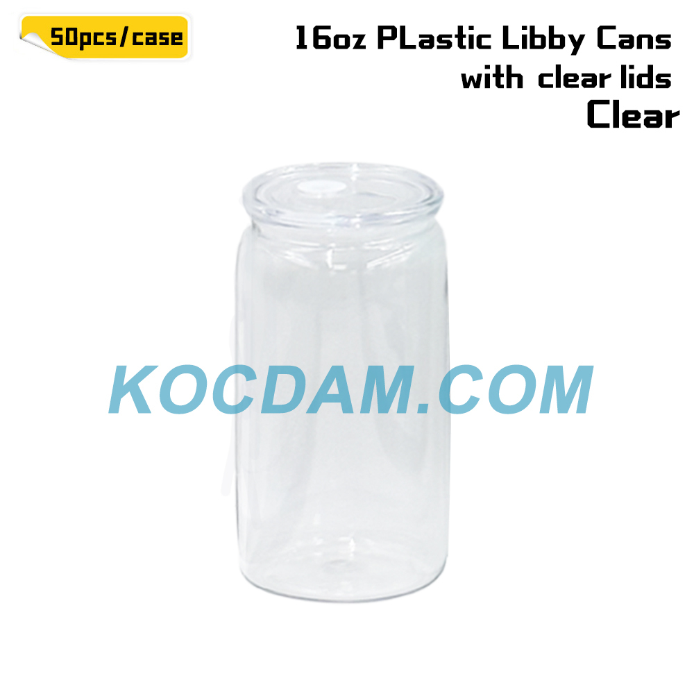 KOCDAM 50Pack 16OZ PC Plastic Libby Cans With 8 Colors Plastic Lids And Plastic Straws UVdtf