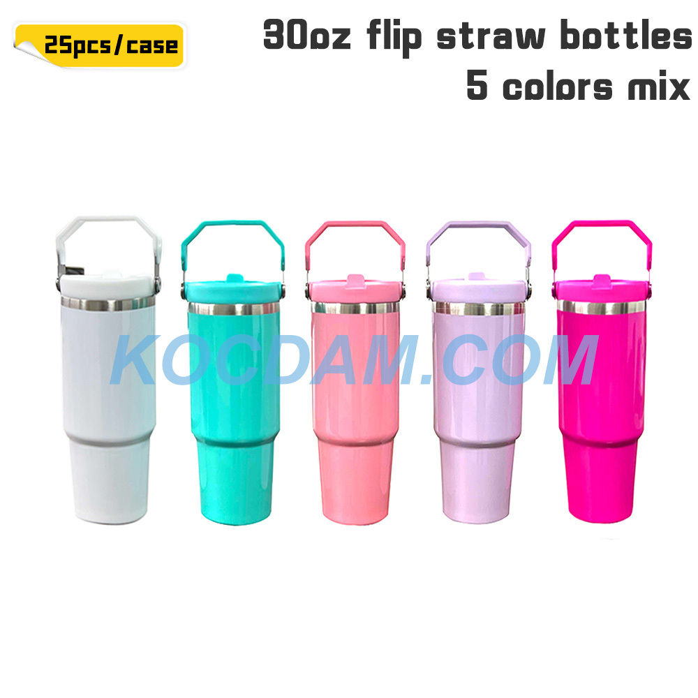 PRE SELL KOCDAM 25Pack 30oz Flip Sublimation Glossy Macaron Straw Bottles