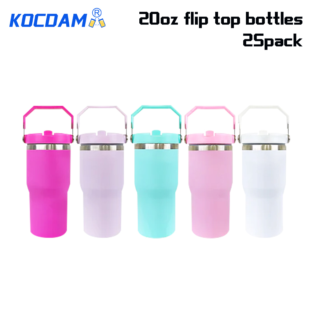 Kocdam 25pack 20oz Macaron Colors Blank Sublimation Stainless Steel Flip Straws Water Bottles Tumbler With Handles