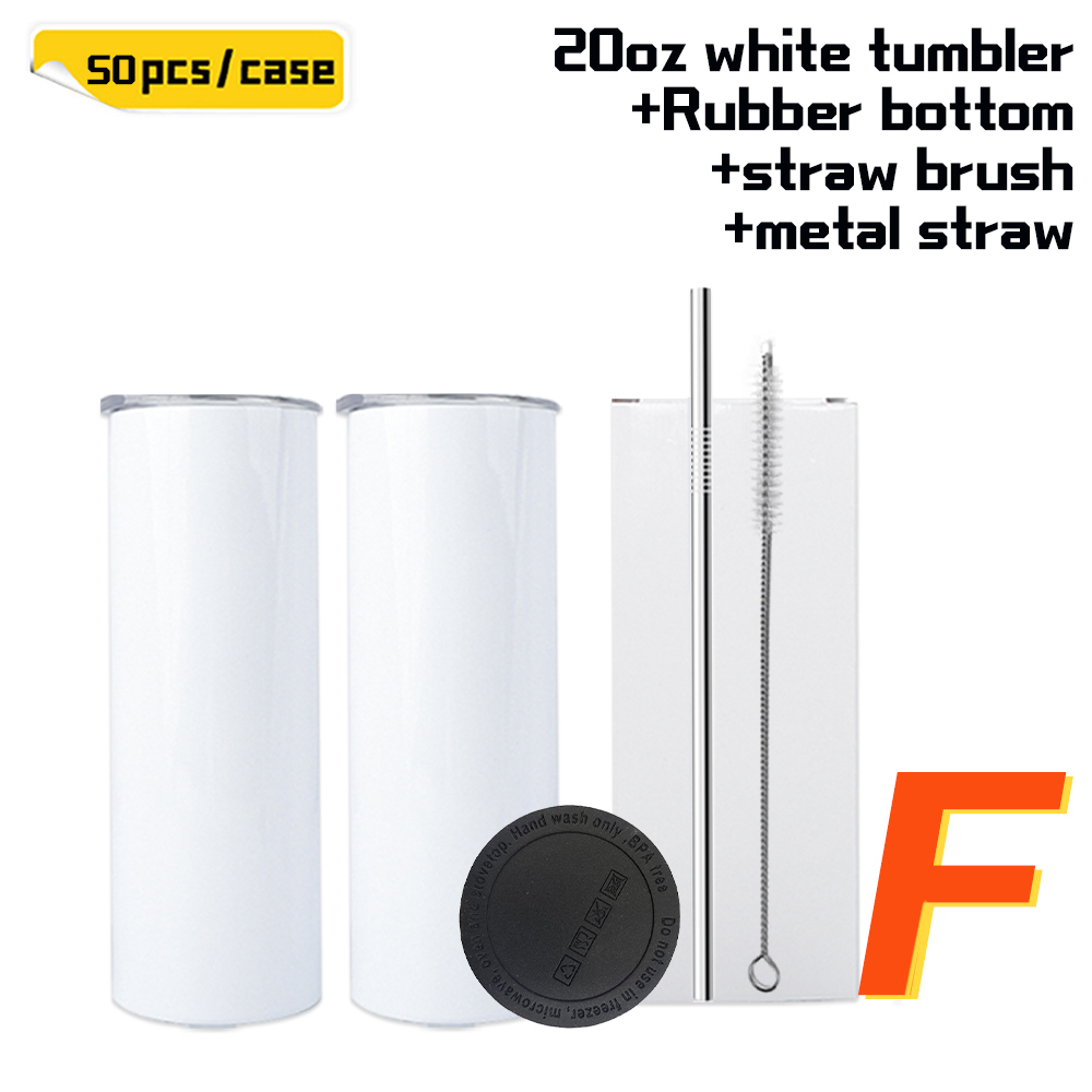 KOCDAM 50 Pack 20oz White Sublimation Straight Skinny Tumbler Blanks with different accessories