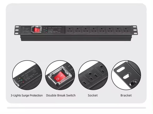 USA 15A 8 ways 1U 19" Rack PDU