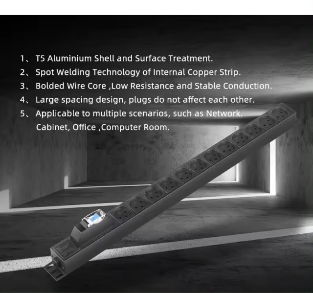 16A 1U 12 Ways with 1P Circuit Breaker & Indicating light PDU Socket