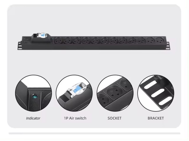 16A 1U 12 Ways with 1P Circuit Breaker & Indicating light PDU Socket