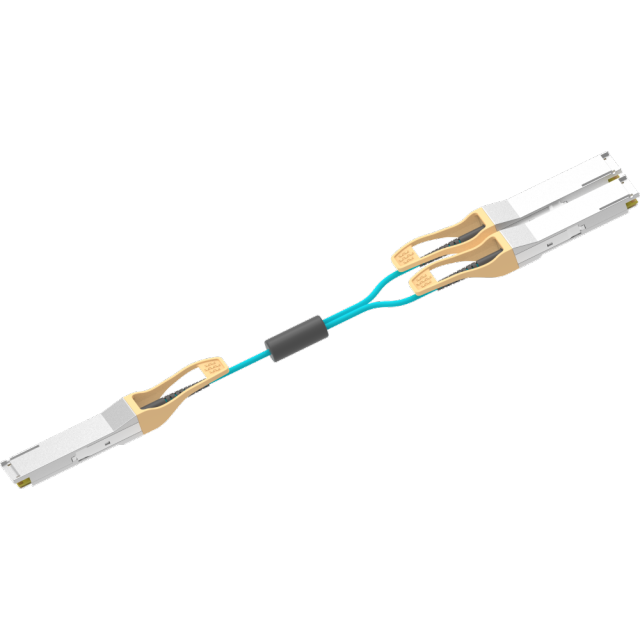 400G QSFP56-DD to 2x 200G QSFP56 AOC reach up to 70m (OM3) or 100m (OM4/OM5)