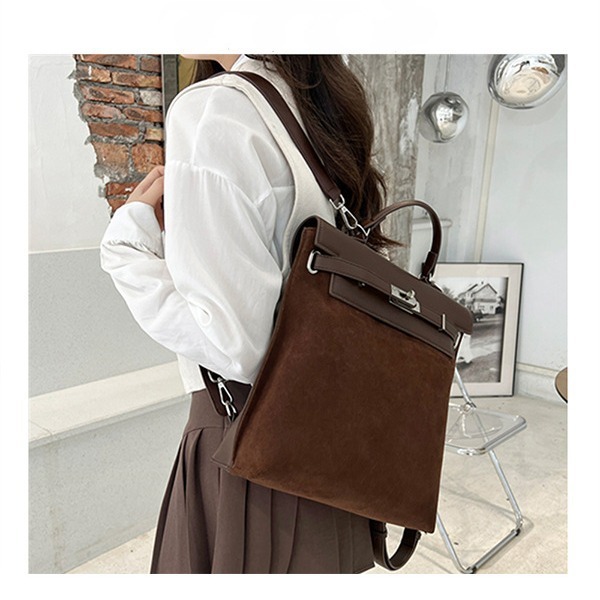 Women's backpack retro portable shoulder bag new trendy Korean backpack niche large capacity frosted leather Kelly bag