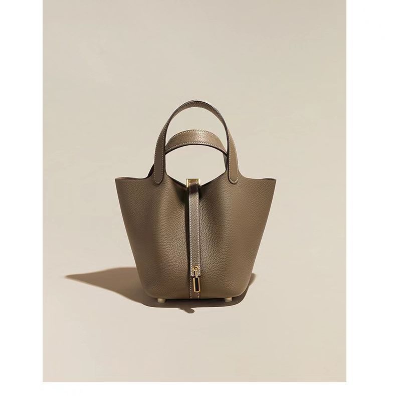 Women's bag, pebbled first-layer cowhide vegetable basket, women's bag, bucket bag, new high-end large-capacity handbag