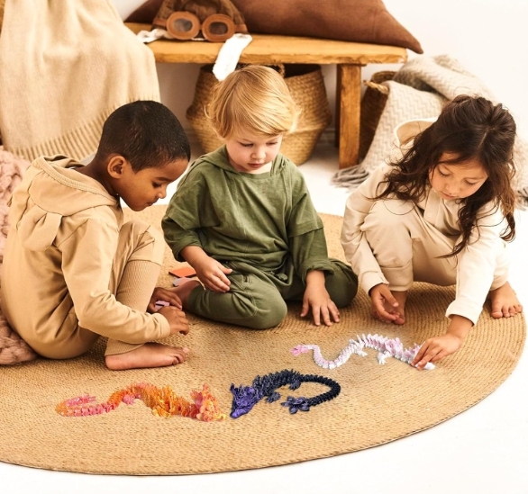 3D Printed Cherry Blossom Dragon – 11.8in Realistic Articulated Dragon Fidget Toy, Desk Décor and Collectible (White Pink)