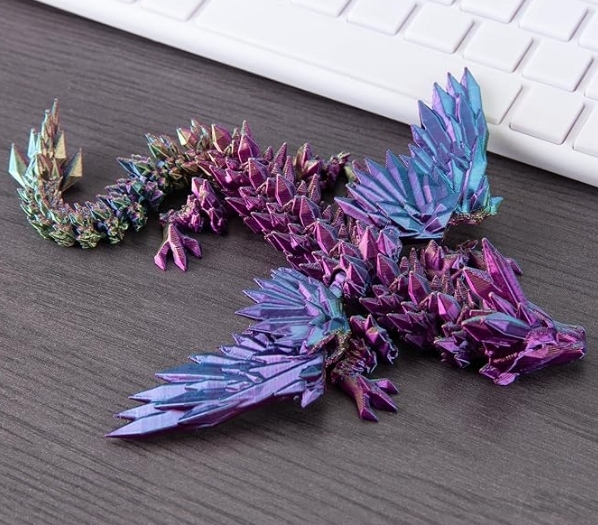 3D Printed Dragon with Wings, 7.87" Articulated Winged Dragon for Home Office Decor Executive Desk Toys, Red Yellow Blue